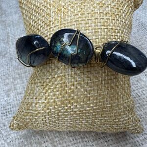 Gorgeous Upcycled Vintage Brass Cuff Bracelet - 3 Stone Labradorite NEW